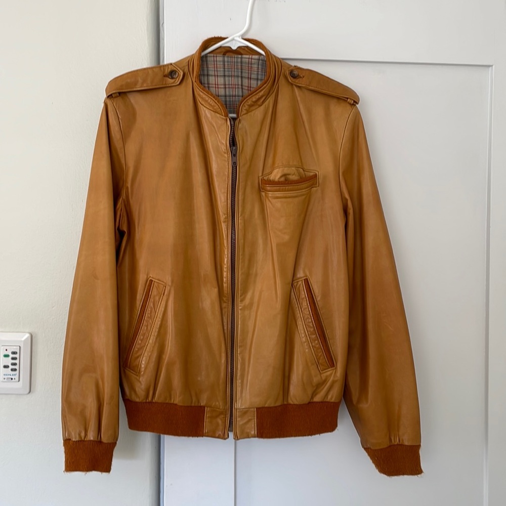 Vintage 70s Tan Leather Oscar de la Renta Jacket